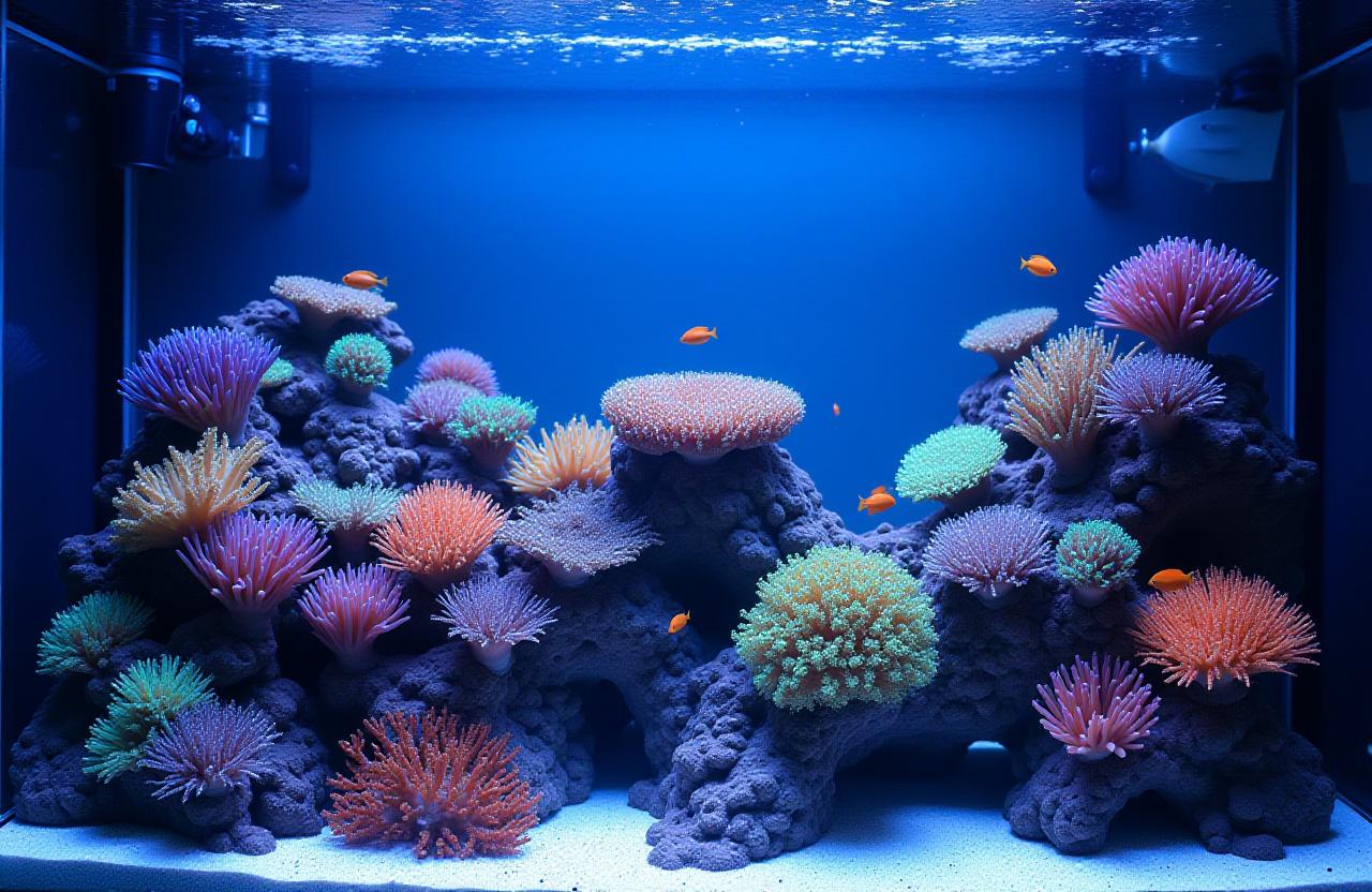 Vibrant saltwater coral reef aquarium