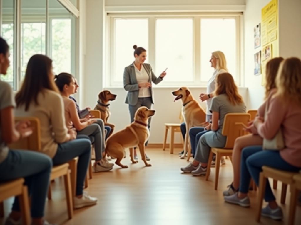 Pet owners learning in a bright workshop setting