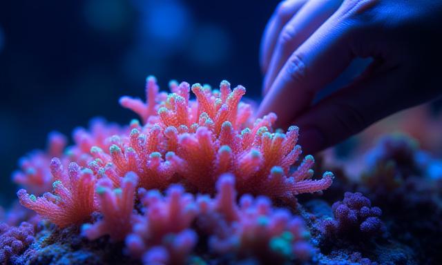 A vibrant saltwater reef tank being maintained during a workshop