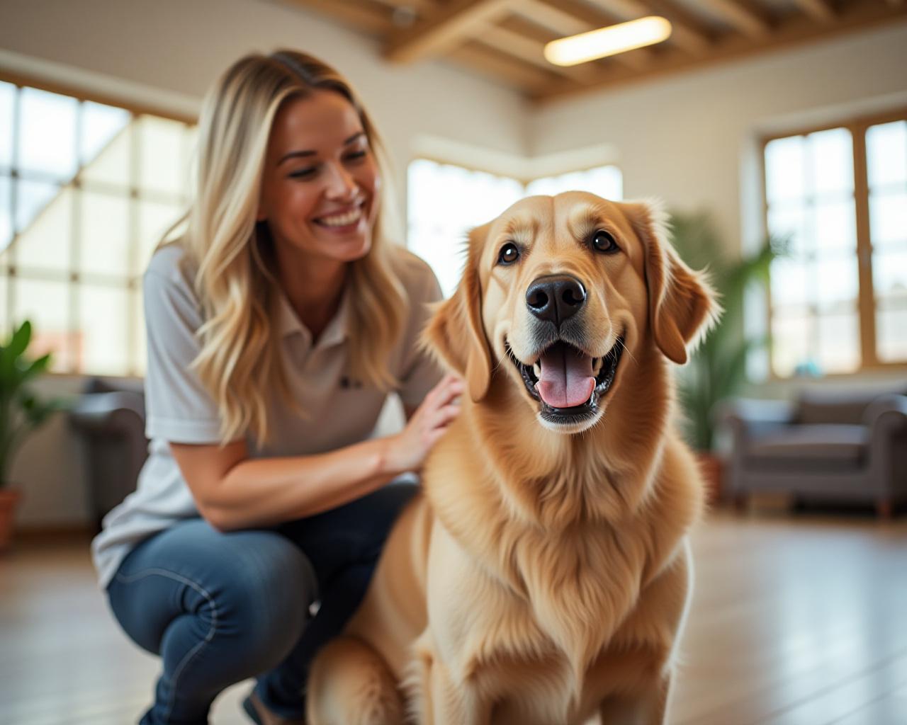 Friendly pet trainer with a dog